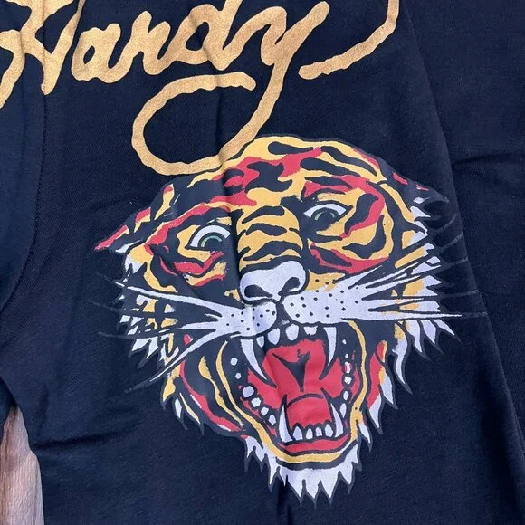 NEW Ed Hardy Tiger Tattoo Wide Leg Black Jogger Sweatpants Y2K - Picture 2 of 12